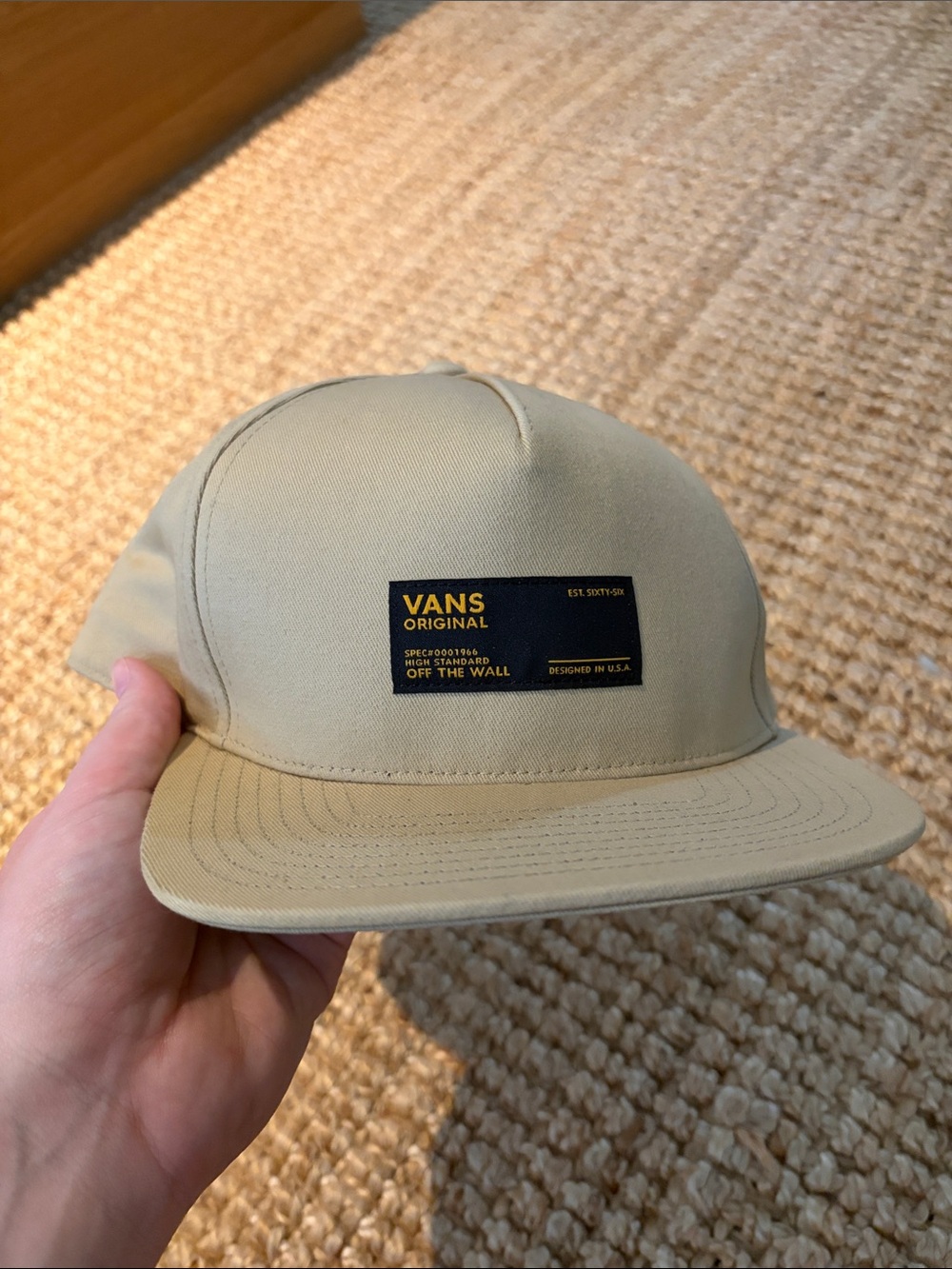 Vans Tan Five-Panel Cap with Black Patch